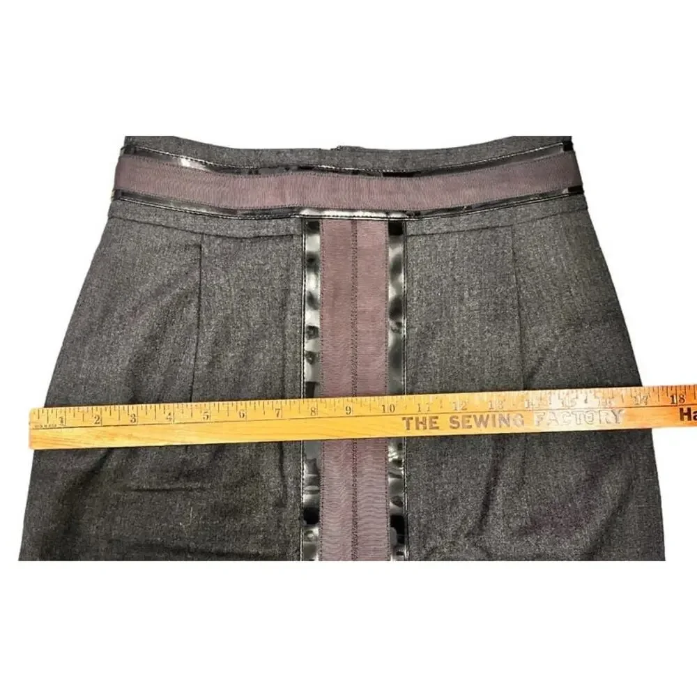 Tory Burch Wool A Line Skirt Patent Ribbon Trim Style 23081306 Size 2 Gray Black - Picture 5 of 11